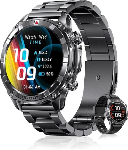 الساعات الذكية للرجال الذين يعانون من Bluetooth & Flashlight ، 1.52 "IP68 Waterpro Men's Smart Watch ، 500mMAH 100+ Modes Sport مع معدل ضربات القلب/مراقبة نوم متتبعات التوافق Android iOS (2 شريطان) in Saudi Arabia