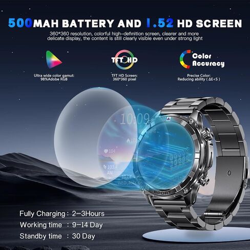 الساعات الذكية للرجال الذين يعانون من Bluetooth & Flashlight ، 1.52 "IP68 Waterpro Men's Smart Watch ، 500mMAH 100+ Modes Sport مع معدل ضربات القلب/مراقبة نوم متتبعات التوافق Android iOS (2 شريطان) in Saudi Arabia