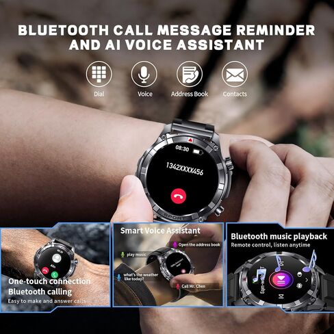 الساعات الذكية للرجال الذين يعانون من Bluetooth & Flashlight ، 1.52 "IP68 Waterpro Men's Smart Watch ، 500mMAH 100+ Modes Sport مع معدل ضربات القلب/مراقبة نوم متتبعات التوافق Android iOS (2 شريطان) in Saudi Arabia