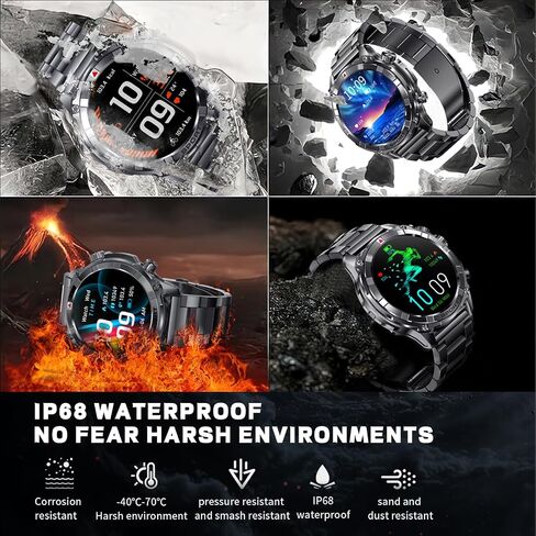 الساعات الذكية للرجال الذين يعانون من Bluetooth & Flashlight ، 1.52 "IP68 Waterpro Men's Smart Watch ، 500mMAH 100+ Modes Sport مع معدل ضربات القلب/مراقبة نوم متتبعات التوافق Android iOS (2 شريطان) in Saudi Arabia