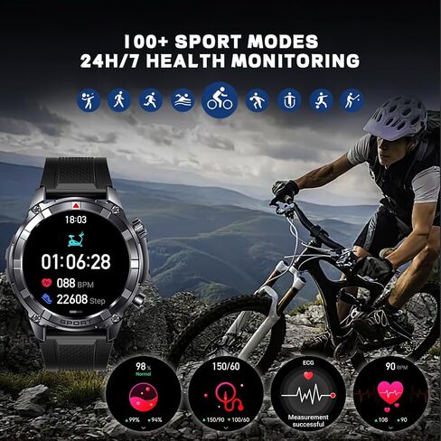 Smart Watches for Men with Bluetooth&Flashlight,1.52" IP68 Waterpro Men's Smart Watch,500mAh 100+ Sport Modes with Heart Rate/Sleep Monitor Fitness Trackers Compatible Android iOS(2 Straps) in Saudi Arabia