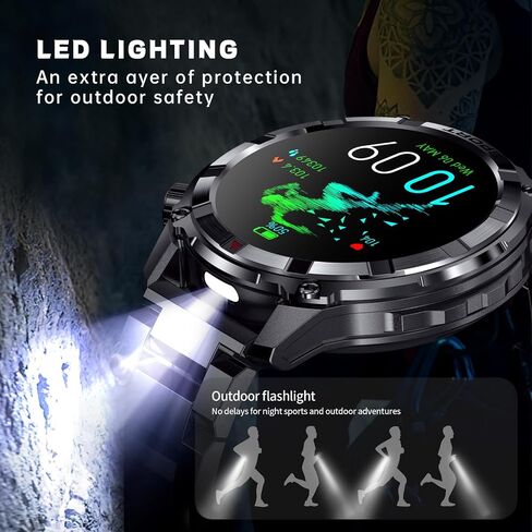 الساعات الذكية للرجال الذين يعانون من Bluetooth & Flashlight ، 1.52 "IP68 Waterpro Men's Smart Watch ، 500mMAH 100+ Modes Sport مع معدل ضربات القلب/مراقبة نوم متتبعات التوافق Android iOS (2 شريطان) in Saudi Arabia