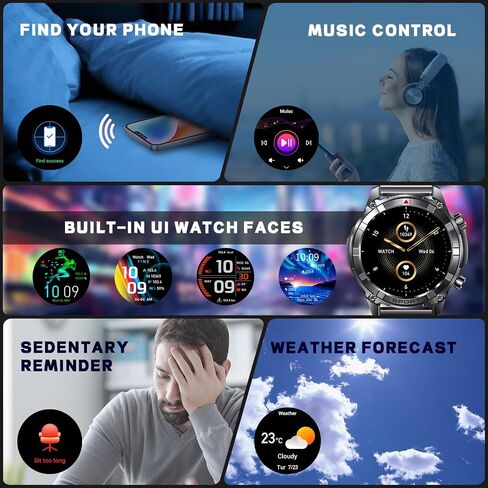 Smart Watches for Men with Bluetooth&Flashlight,1.52" IP68 Waterpro Men's Smart Watch,500mAh 100+ Sport Modes with Heart Rate/Sleep Monitor Fitness Trackers Compatible Android iOS(2 Straps) in Saudi Arabia