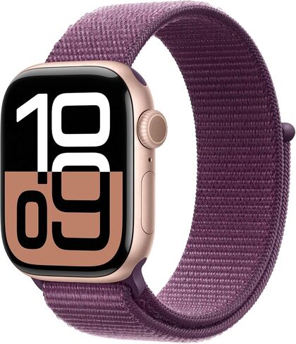 Apple Watch Series 10 [GPS + Cellular, 42mm] - Rose Gold Aluminum Case with Plum Sport Loop (Renewed) in Kuwait