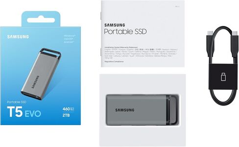 Samsung T5 EVO Portable SSD 2TB, USB 3.2 Gen 1 External Solid State Drive, Seq. Read Speeds Up to 460MB/s for Gaming and Content Creation, Black in Saudi Arabia