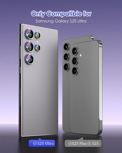 Compatible for Galaxy S25 Ultra Camera Lens Protector Individual Aluminium Alloy Ring 9H Tempered Glass Camera Cover for Samsung Galaxy S25 Ultra CD Black in Kuwait