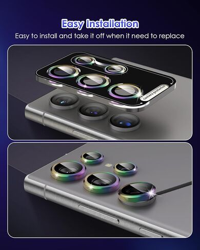 Compatible for Galaxy S25 Ultra Camera Lens Protector Individual Aluminium Alloy Ring 9H Tempered Glass Camera Cover for Samsung Galaxy S25 Ultra CD Black in Kuwait