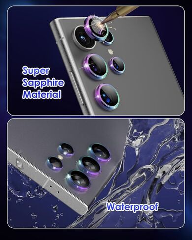 Compatible for Galaxy S25 Ultra Camera Lens Protector Individual Aluminium Alloy Ring 9H Tempered Glass Camera Cover for Samsung Galaxy S25 Ultra CD Black in Kuwait