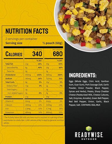 جاهز - وجبة مغامرة في الهواء الطلق ، مقلاة الإفطار ، حصصان ، حقيبة واحدة ، 680 سعرة حرارية ، 53 جرامًا من البروتين ، MRE ، خالية من الغلوتين ، قسط ، تجميد الطعام ، التخييم ، المشي لمسافات طويلة ، وظهر الظهر. in Kuwait
