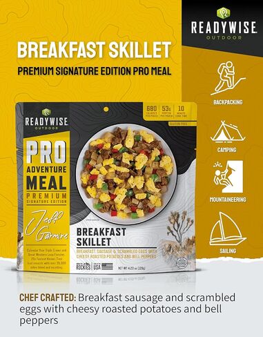 جاهز - وجبة مغامرة في الهواء الطلق ، مقلاة الإفطار ، حصصان ، حقيبة واحدة ، 680 سعرة حرارية ، 53 جرامًا من البروتين ، MRE ، خالية من الغلوتين ، قسط ، تجميد الطعام ، التخييم ، المشي لمسافات طويلة ، وظهر الظهر. in Kuwait