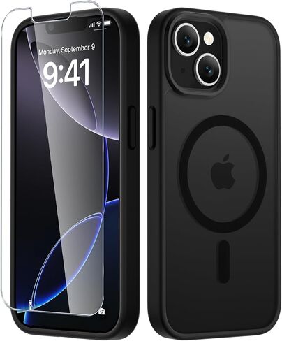 LATVIN for iPhone 14 Case & iPhone 13 Case, Magnetic Phone Cover, Compatible with MagSafe, Military Grade Protection, Translucent Matte Frosted Back, Black in Saudi Arabia