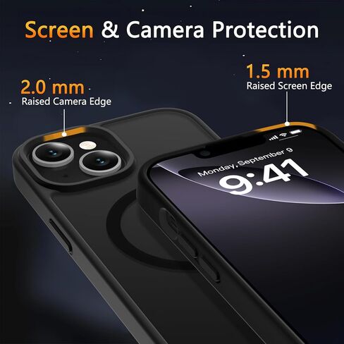 LATVIN for iPhone 14 Case & iPhone 13 Case, Magnetic Phone Cover, Compatible with MagSafe, Military Grade Protection, Translucent Matte Frosted Back, Black in Saudi Arabia