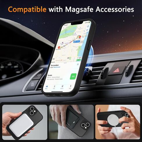 LATVIN for iPhone 14 Case & iPhone 13 Case, Magnetic Phone Cover, Compatible with MagSafe, Military Grade Protection, Translucent Matte Frosted Back, Black in Saudi Arabia