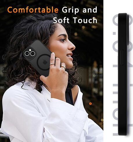 LATVIN for iPhone 14 Case & iPhone 13 Case, Magnetic Phone Cover, Compatible with MagSafe, Military Grade Protection, Translucent Matte Frosted Back, Black in Saudi Arabia