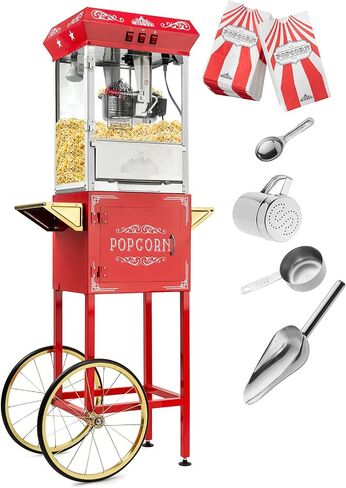 Olde Midway Vintage Style Machine Macher Popper مع عربة وغلاية 10 أونصة - أحمر in Kuwait