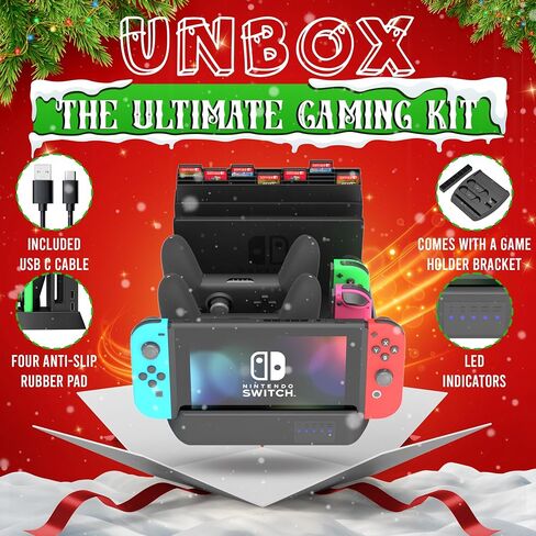 NS Compatible Nintendo Switch Games Holder, Nintendo Switch Stand - Black | Holds up to 10 Game Case & 4 controllers Game Disk Rack, Switch Holder Stand for Gamers, Nintendo Switch Accessories in Kuwait