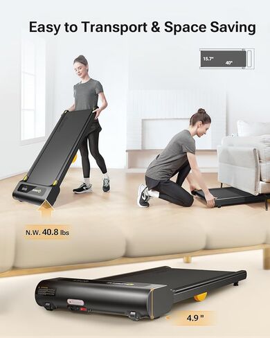 UREVO 2 in 1 Folding Treadmill, 0.6-7.6 Mph Under Desk Treadmill Including 3 HIIT Modes, Walking Pad with Smart Rotary Console, 2.5 HP Treadmills for Home Office in Saudi Arabia