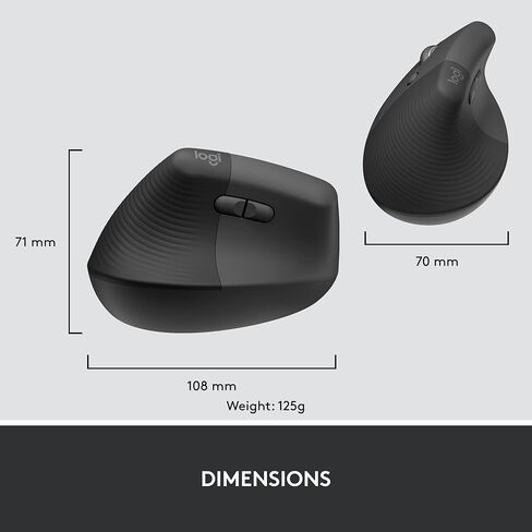 Logitech Lift for Business Left, Vertical Ergonomic Mouse - Left-Handed, Wireless, Bluetooth or Secured Logi Bolt USB, Quiet clicks, Globally Certified, Windows/Mac/Chrome/Linux - Graphite in Saudi Arabia