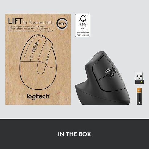 Logitech Lift for Business Left, Vertical Ergonomic Mouse - Left-Handed, Wireless, Bluetooth or Secured Logi Bolt USB, Quiet clicks, Globally Certified, Windows/Mac/Chrome/Linux - Graphite in Saudi Arabia