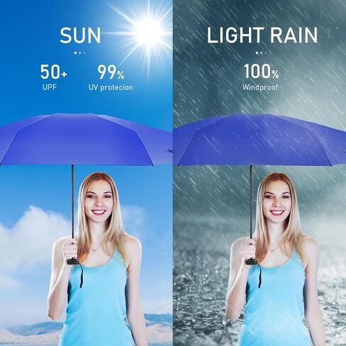 مظلة سفر صغيرة الحجم من LEAGERA مع حقيبة - مظلة صغيرة للمحفظة، تصميم صغير خفيف الوزن وصغير مثالي لمظلات الشمس والمطر الخارجية، لون أحمر3 in Kuwait