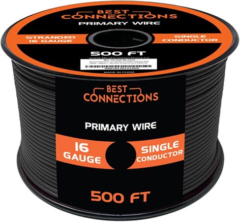 Automotive Primary Wire - 500ft (Various Color Options) | Ideal for Trailer, Speaker, and Lighting Circuits | Durable Primary/Remote, Power/Ground Electrical Wiring (Black, 16 Gauge) in Saudi Arabia