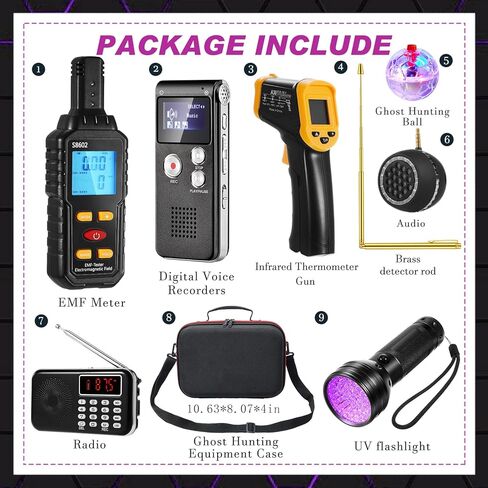 Dunzy 11 Pcs Ghost Hunting Equipment Kit Include Ghost Radio, Voice Recorder, UV Flashlight 2 LED Light up Cat Balls Etc(Upgrade Temp Gun) in Saudi Arabia