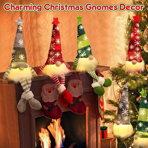 6 عبوات من HINZER زينة عيد الميلاد مقاس 13.7 بوصة مضاءة سويدية Tomte Xmas Gnome Jingle Bell قطيفة دمية قزم إسكندنافية سانتا زينة عيد الميلاد تضيء العطلات في الأماكن المغلقة هدايا ديكور المنزل على الطاولة in Kuwait