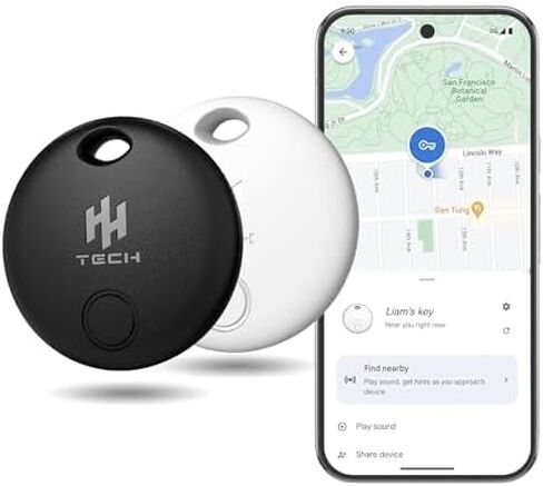 HH-Tech Bluetooth Tracker (Pack-2 Black+White) For Android Devices Works with Google Find My, Find Hub, Tracker, Item Finder, Easily Track Your Wallet, Bag, Suitcase, and More (Android only) in Saudi Arabia