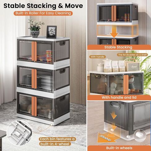 Sineda 4 عبوات تخزين مع أغطية - 8.4 جالون صناديق تخزين قابلة للطي مع عجلات وأبواب، صناديق تخزين قابلة للتكديس للملابس والبطانيات والكتب والفراش والألعاب. (8.4 جالون - 4 عبوات، أخضر) in Kuwait