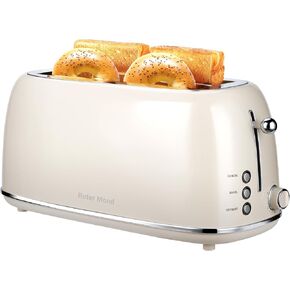 4 Slice Toaster Retro Stainless Steel Toaster with Bagel, Cancel, Defrost Function and 6 Bread Shade Settings Bread Machine, Long Extra Wide Slots and Removable Crumb Tray, Red