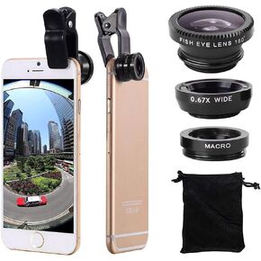 3 in 1 Cell Phone Camera Lens Kit Wide Angle Macro Fisheye Lens for iPad iPhone Samsung Android and Most Smartphones