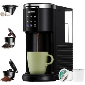 SHARDOR 3 in 1 Single Serve Coffee Machine, K Cup Coffee Maker Compatible with Ground Coffee & Teas, 6 to 14oz Brew Sizes, 40oz Removable Water Tank, Descale Settings, Black