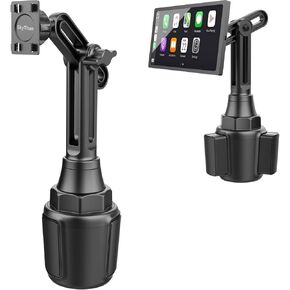 Cup Holder Car Mount for Portable CarPlay Screens, Adjustable Height, Flexible Long Arm, Alternative Cupholder Mounting Solution for in-Car Android Display Monitors (Bracket Adapter Included)