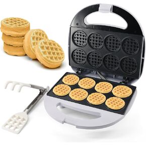 StarBlue Mini Waffle Bites Maker with FREE Waffle Tongs - 8 x 2" Tiny Waffle Bites, Non-Stick, Fast Heating, Perfect for Kids’ Breakfast, Snacks, Compact & Easy to Clean, White, 120V 60Hz 750W