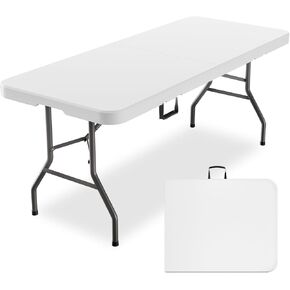 MEI&CO 6ft Heavy-Duty Outdoor Folding Table for 6 - Sturdy HDPE Top, 350lbs Capacity, Foldable Lockable Design, No Assembly - Camping Parties Picnics (Black)