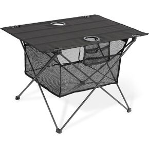 Lightweight Portable Camping Table with 2 Cup Holders - Collapsible Compact Canvas Beach Table/Side Table for Lawn Fishing & Outdoor, Large Capacity Storage, 29.2" W x 21.7" D (Blue)