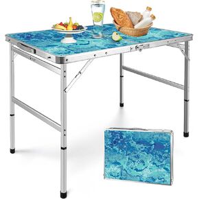 VILLEY Folding Camping Table 3FT, Adjustable Height Portable Aluminum Table with Handle, Lightweight Foldable Table for Outdoor Picnic BBQ Travel Camping Indoor Use