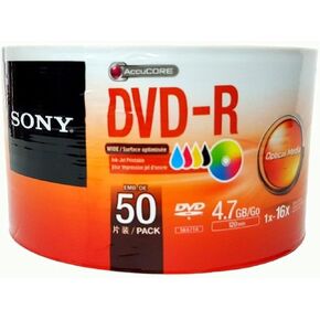 Sony 50 Pack DVD-R DVDR White Inkjet Hub Printable 16X 4.7GB 120min Blank Media Disc