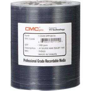 CMC Pro - Powered by Taiyo Yuden Technology 16x Silver Inkjet Hub Printable 4.7GB DVD-R in 100 Disc Tape Wrap