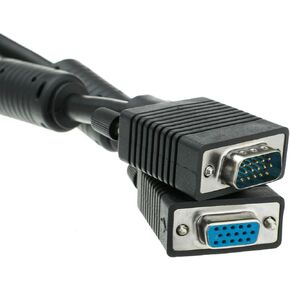 CableWholesale VGA Extension Cable SVGA Male to Female HD15 Male to HD15 Female Double Shielded Monitor Video Coaxial Cable with Ferrite core for PC Laptop Projector Video, Black, 15 feet