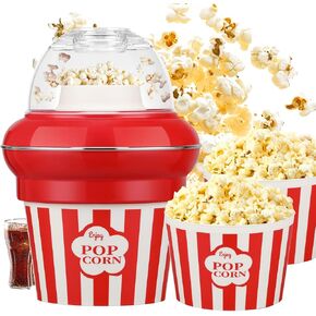 Popcorn Machine Hot Air Popcorn Maker No Oil, High Popping Rate, 5.3 Quart Quarts 1100w 2 Min Fast Popping Air Popper with Butter Melter, BPA-Free, Popcorn Poppers for Home (Red)