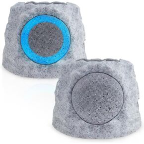 2-Pack Rock Speakers Outdoor Water-Resistant Solar Powered Patio Speaker with 3 Mode Lights and Pair System and USB Rechargeable for Pool Outside Garden Yard Deck