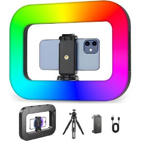 RGB Smartphone Video Rig Stabilizer Selfie Light for iPhone with 20W RGB + 3 Color Temperature LED Ring Light,8000mAh Battery,CRI ≥ 95 for YouTube,TikTok Vlogging,Filmmaking & Makeup