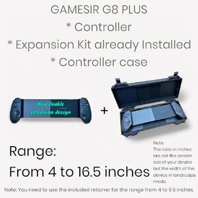 Moded Tablet Controller Galilleo G8 PLUS Bluetooth for tablets (Controller + Expansion kit already installed + Case) It can hold tablets with screens up to 15 inches. (Extended Range 4 to 16.5 inches) (G8 Plus Standard Black) (Control+Kit)