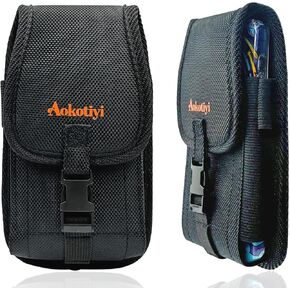 Nylon Cell Phone Pouch Belt Holster Compatible with iPhone 16 Plus/Pro Max/15 Plus, Galaxy S24/S25 Ultra Durable Canvas Phone Holder with Belt Loop for Phones with Otterbox Case (Large)
