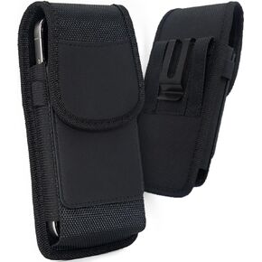Phone Holster Pouch Compatible with iPhone 16/15/14/13/12/11 and Pro Models, Galaxy S25 S24 S23 S22, Cell Phone Belt Holder with Card Holder and Magnetic Closure, M-Black