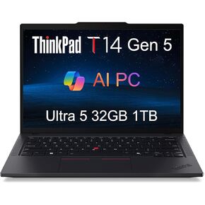 Lenovo ThinkPad T14 Gen 5 Business Laptop (14" FHD+, Intel Core Ultra 5 125U (>i7-1355U), 32GB DDR5 RAM, 1TB SSD), Backlit, Fingerprint, 5MP Webcam, 3-Year Warranty, Wi-Fi 6E, Win 11 Pro, 2025 AI PC