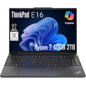 Lenovo ThinkPad E16 Business Laptop (16" FHD+ Display, AMD Ryzen 7 7730U (Beat i7-1255U), 40GB RAM, 1TB SSD) Fingerprint, Backlit, FHD Webcam, Wi-Fi, Ethernet, Win 11 Pro w/ AI Copilot, Black