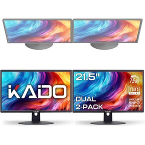 Kado Dual Monitor Setup - 2-Pack 22" 1920x1080 Computer Monitor 75Hz VESA Mount HDMI Office Gaming Hybrid Built-in Speakers (E22 Dual Series)