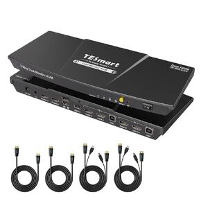 TESmart KVM Switch 2 Monitors 2 Computers 4K@60Hz, HDMI Dual Monitor KVM with USB 2.0 Hub, EDID Emulators, Hotkey/Button Switching, HDCP 2.2, L/R Audio, with All Input Cables